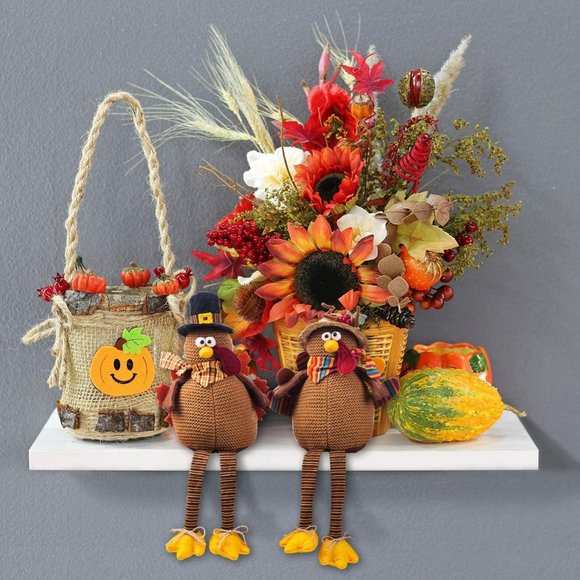 2 Pack Stuffed Thanksgiving Handmade Turkey Doll Home Tabletop Decoration - Picture 4 of 6